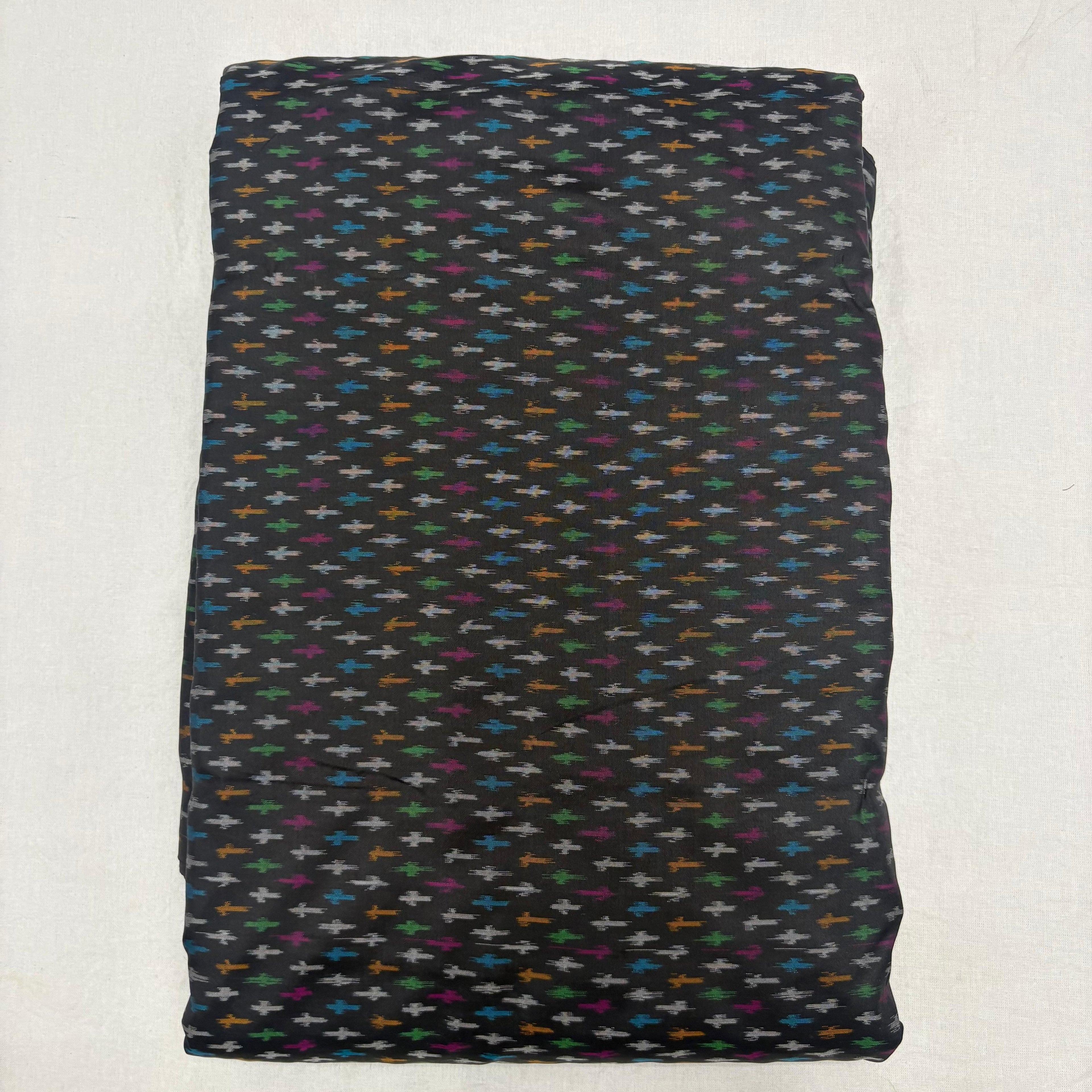 HAND WOVEN DOUBLE IKAT SOFT SILK BLACK FABRIC - pochampallysarees.com