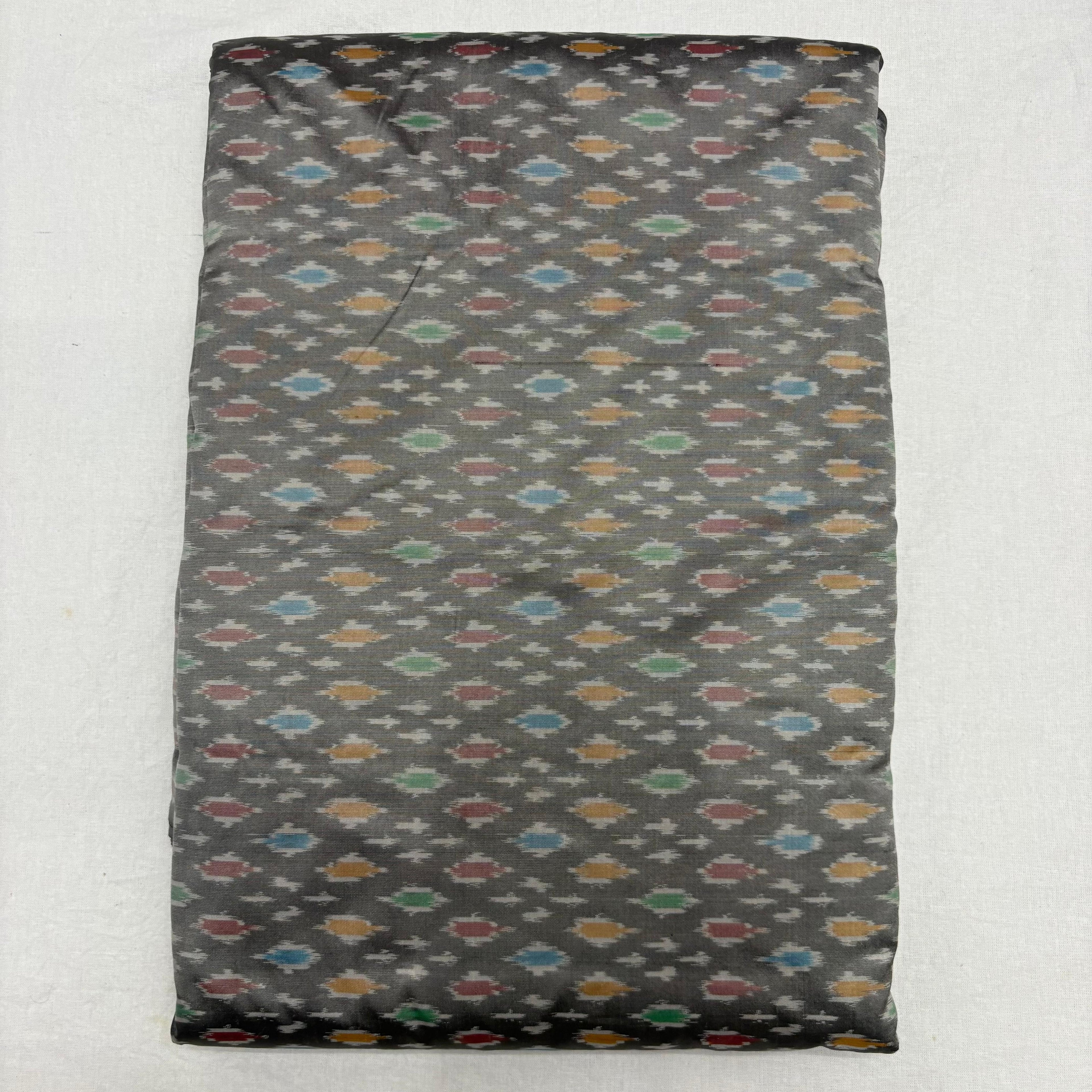 HAND WOVEN DOUBLE IKAT SOFT SILK GRAY FABRIC - pochampallysarees.com