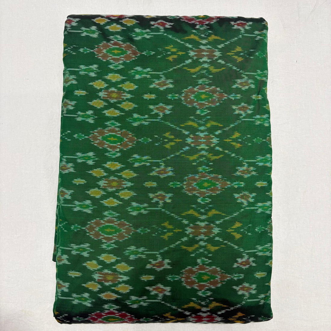 HAND WOVEN DOUBLE IKAT SOFT SILK GREEN FABRIC - pochampallysarees.com