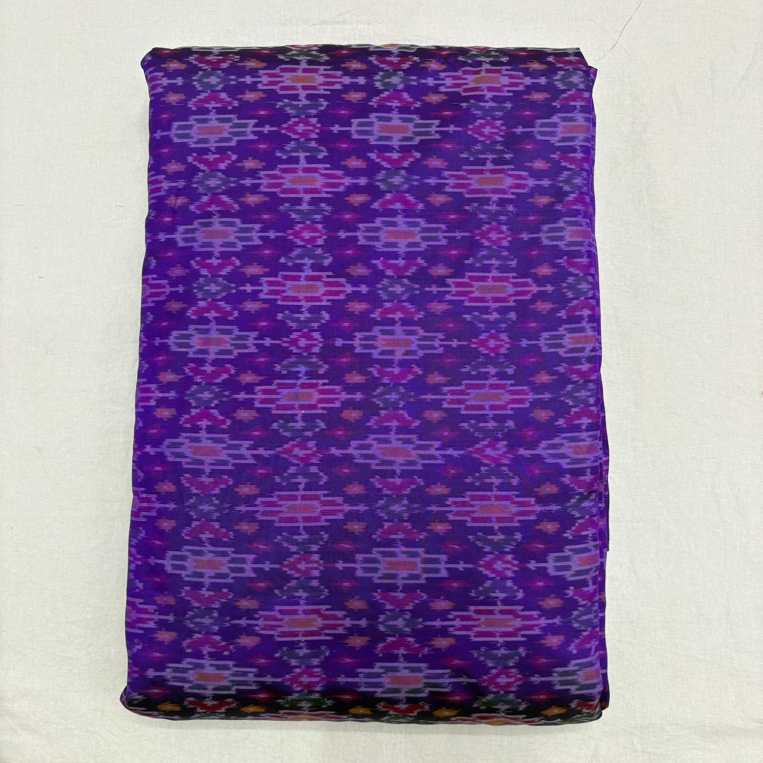 HAND WOVEN DOUBLE IKAT SOFT SILK PURPLE FABRIC - pochampallysarees.com