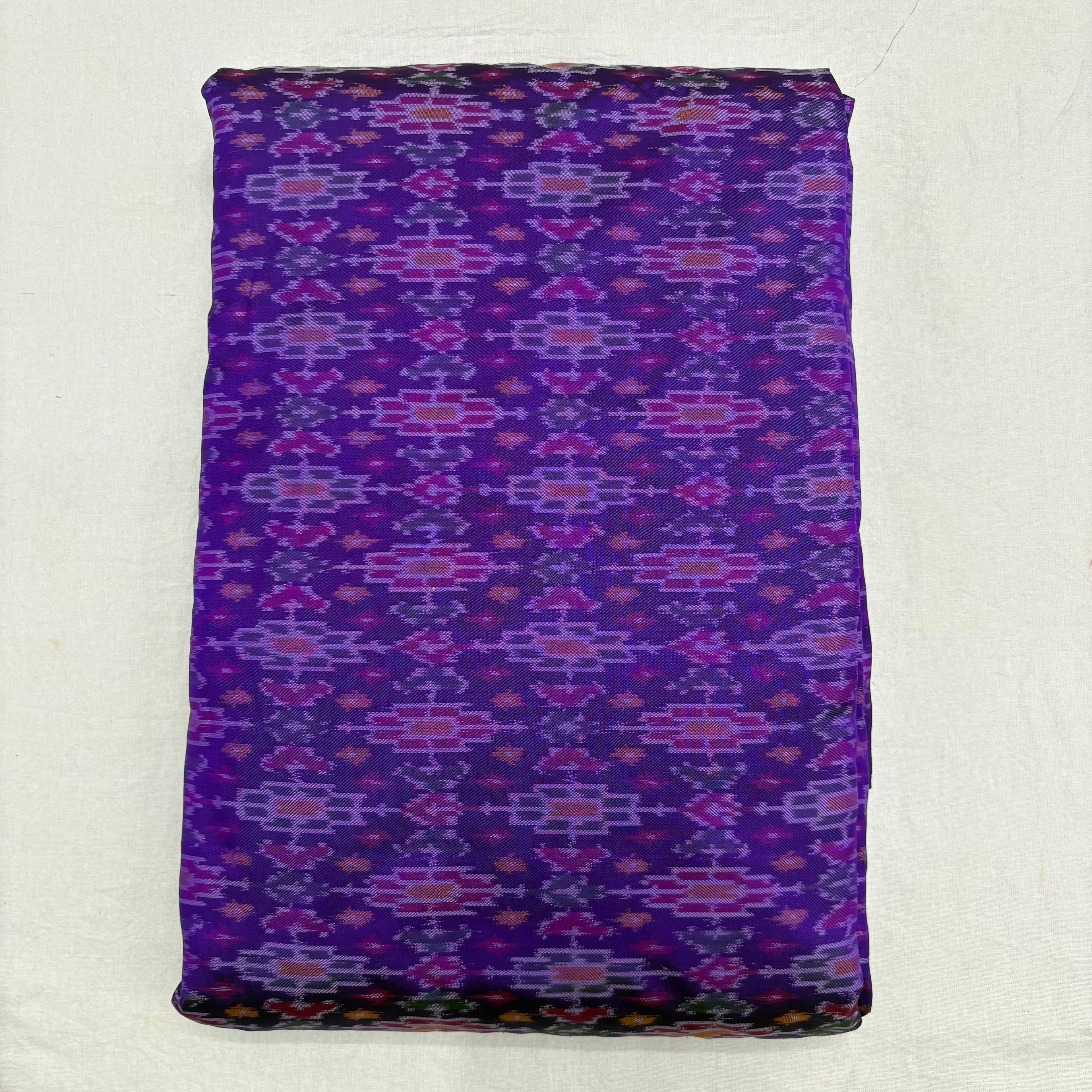 HAND WOVEN DOUBLE IKAT SOFT SILK PURPLE FABRIC - pochampallysarees.com