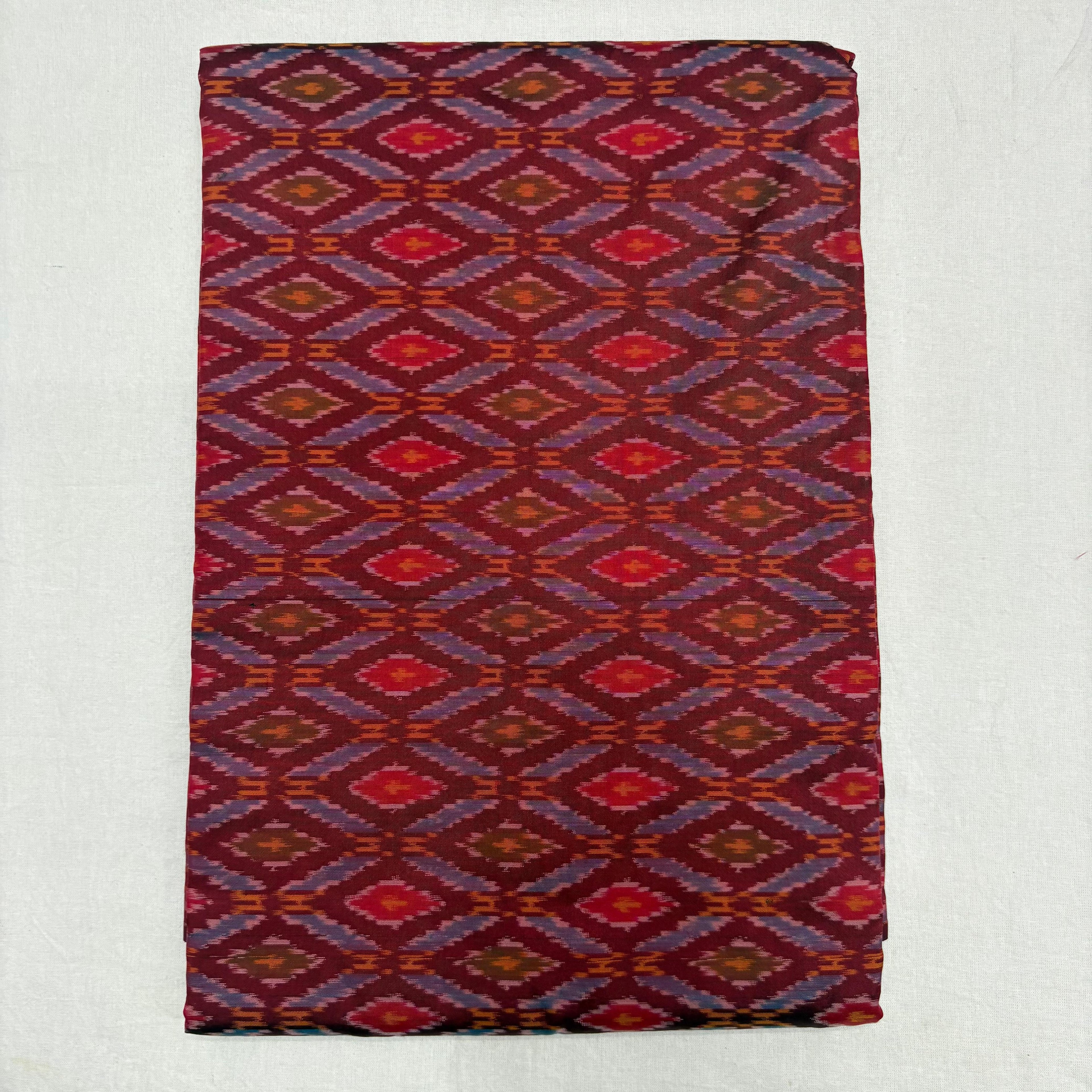 HAND WOVEN DOUBLE IKAT SOFT SILK RED FABRIC - pochampallysarees.com