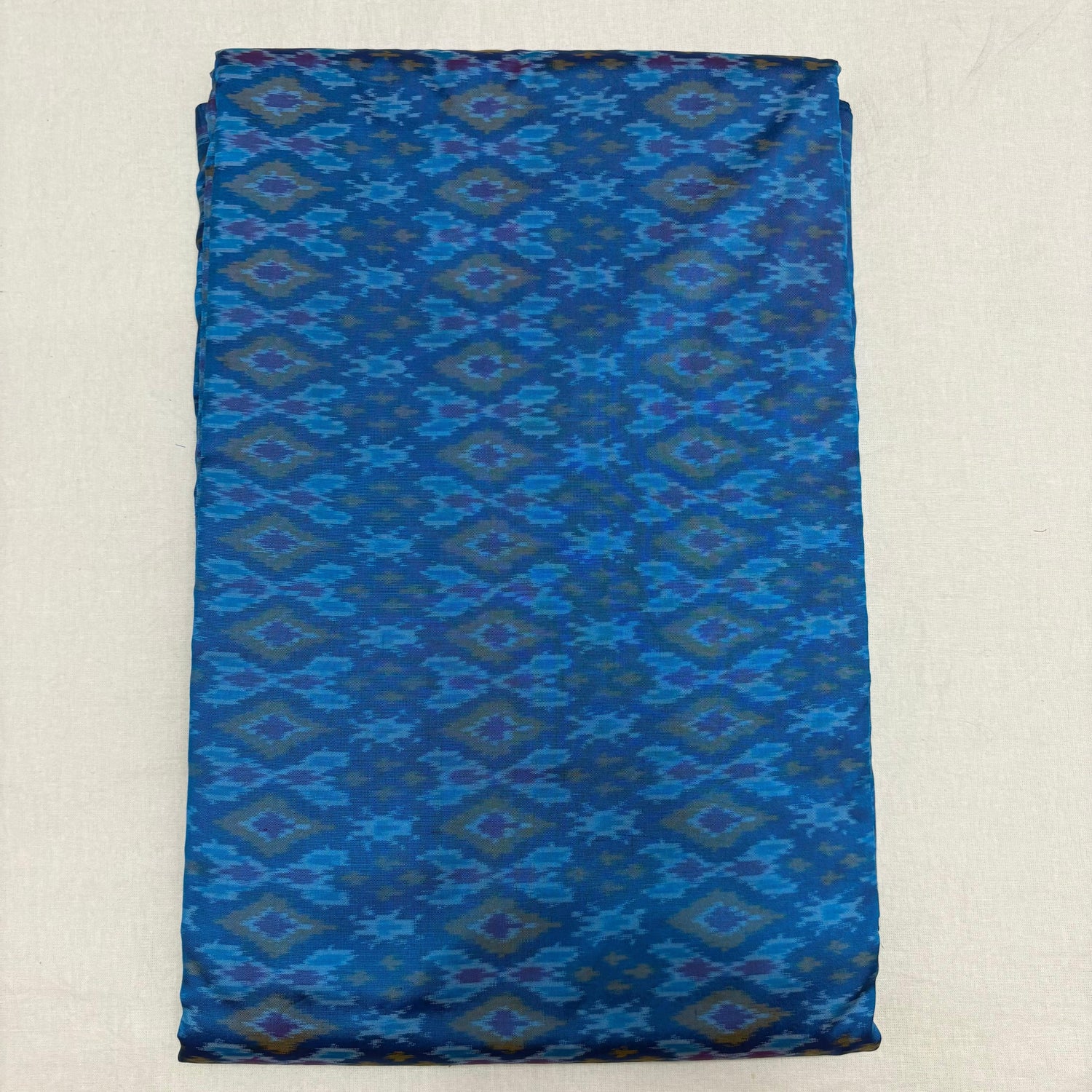 HAND WOVEN DOUBLE IKAT SOFT SILK ANANDA BLUE FABRIC - pochampallysarees.com