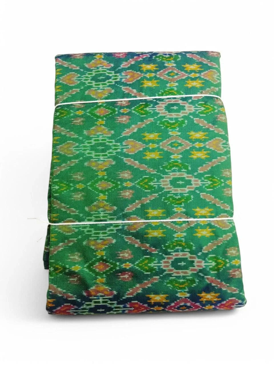 HAND WOVEN DOUBLE IKAT SOFT SILK GREEN FABRIC - pochampallysarees.com