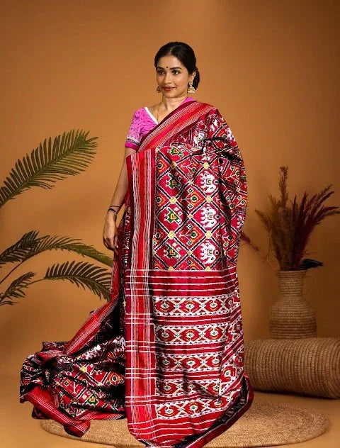 Pochampally-Ikkat-Patola-Silk-Maroon-Red-Sari-pochampallysarees.com