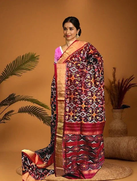 Pochampally-Ikkat-PAtola-Silk-Maroon-Sari-pochampallysarees.com