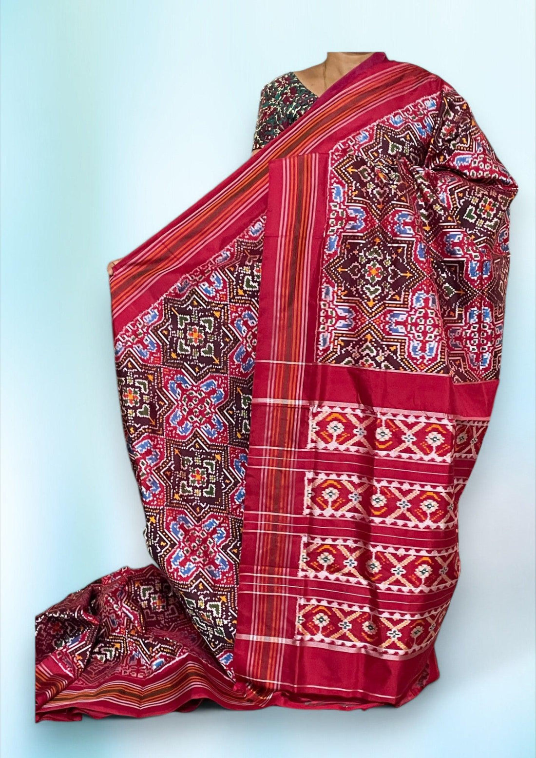 Pochampally Ikkat Silk Patola Maroon Sari Online