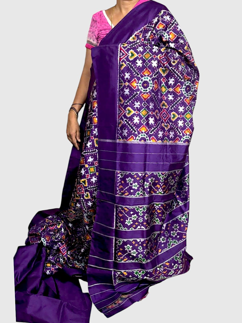 Pure Pochampally Ikkat Silk lavender Color Patola Silk Sari