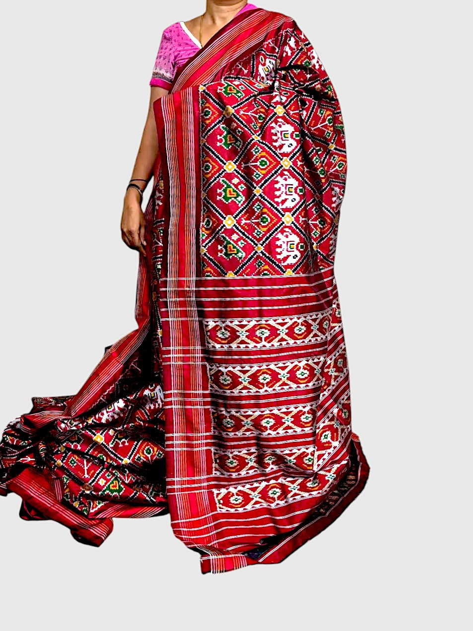 Pure Pochampally Ikkat Silk Patola Maroon Sari