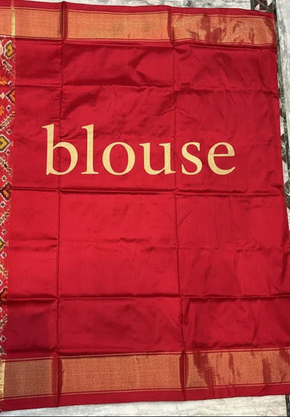 Pure Pochampally Ikkat Patola Silk Saree in Crimson Red – Handwoven Geometric Heart &amp; Diamond Pattern with Gold Zari Border | Traditional Festive &amp; Wedding Wear - pochampallysarees.com