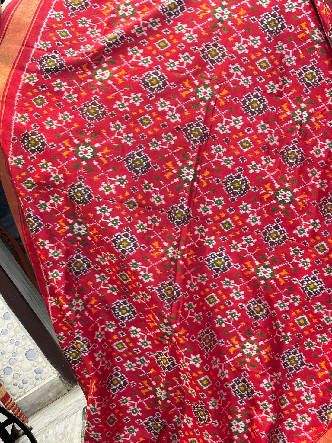 Latest Designer Pure Pochampally Ikat Silk Patola Hand Woven Red Sari Online In India - pochampallysarees.com