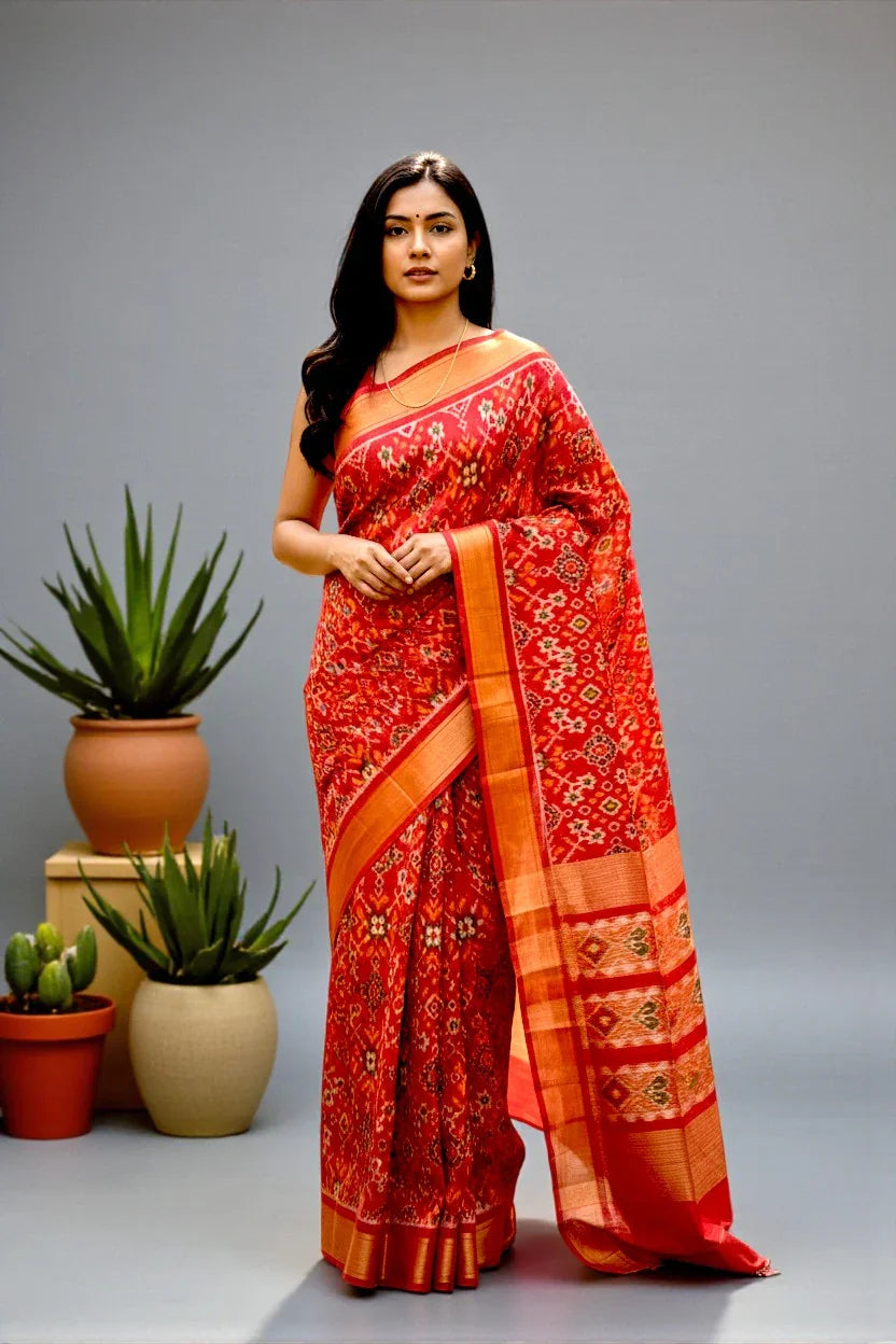 Pochampally-Ikkat-Silk-Patola-Red-Sari-pochampallysarees.com
