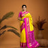 "Pochampally Ikkat Silk Sari with Yellow Border and pink pallu"