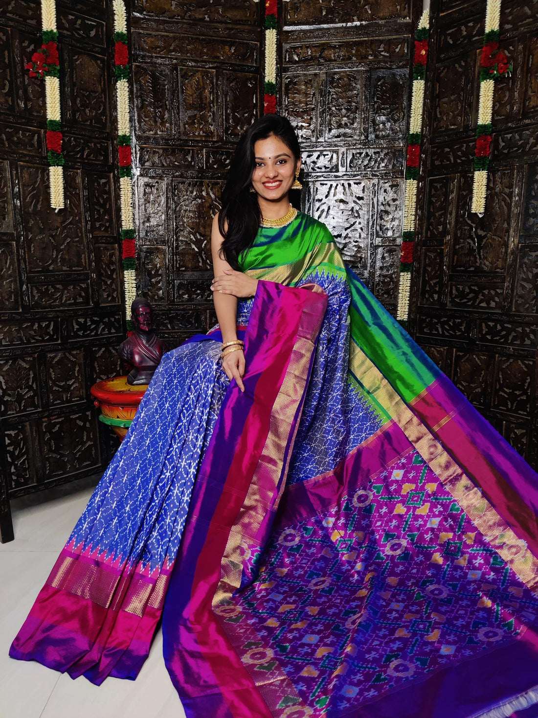 Pochampally Ikkat Silk Blue Purple Sari