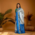 POCHAMPALLY IKKAT SILK MIDDLE SILVER WHITE PLAIN BORDER BLUE PALLU AND BLOUSE SAME AS IKKAT DESIGN SARI - pochampallysarees.com