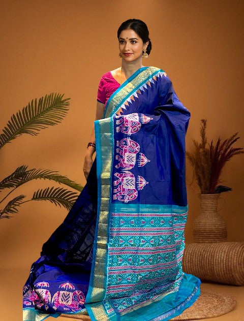 Pochampally-Ikat-Patola-Blue-SARI-pochampallysarees.com