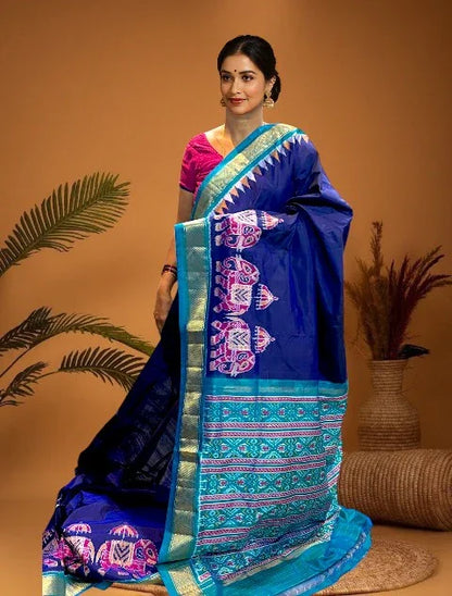 Pochampally-Ikat-Patola-Blue-SARI-pochampallysarees.com