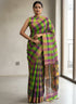 POCHAMPALLY IKKAT SICO GREEN CHECKS SARI - pochampallysarees.com