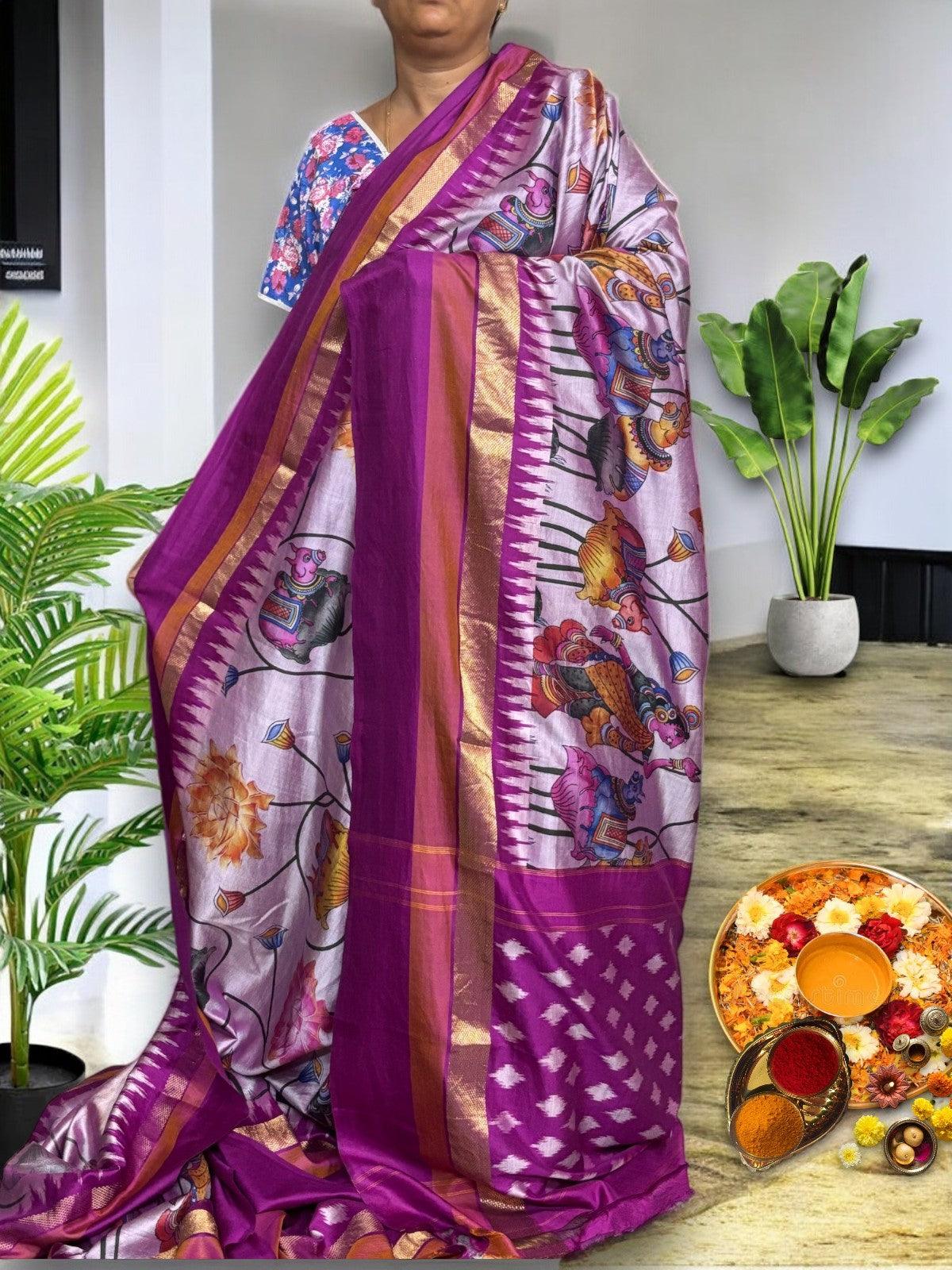 Pochampally Ikat Silk kalamkari Designer Sari