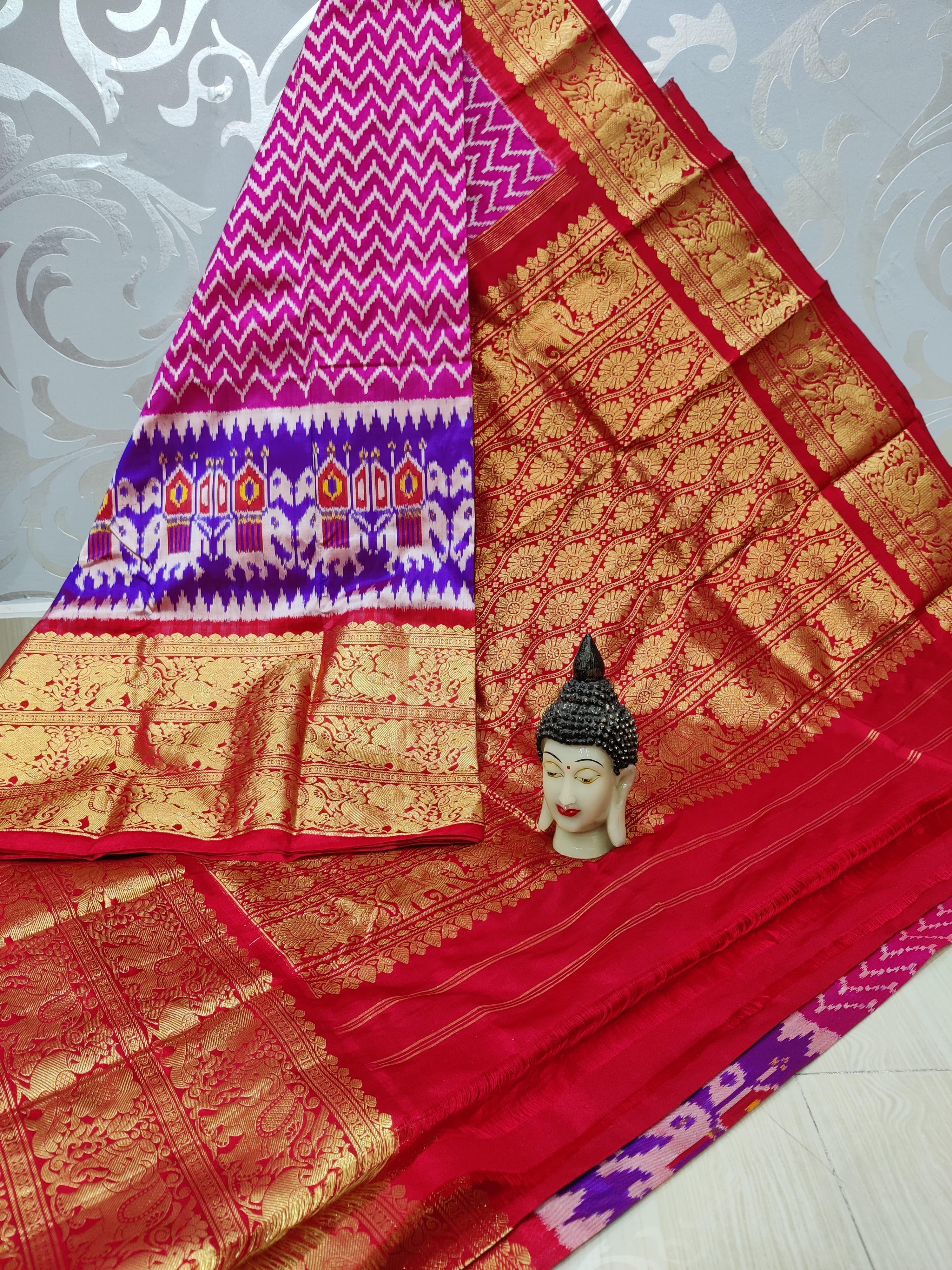 Pochampally Ikkat Pattu Sarees With Kanchi Border - pochampallysarees.com