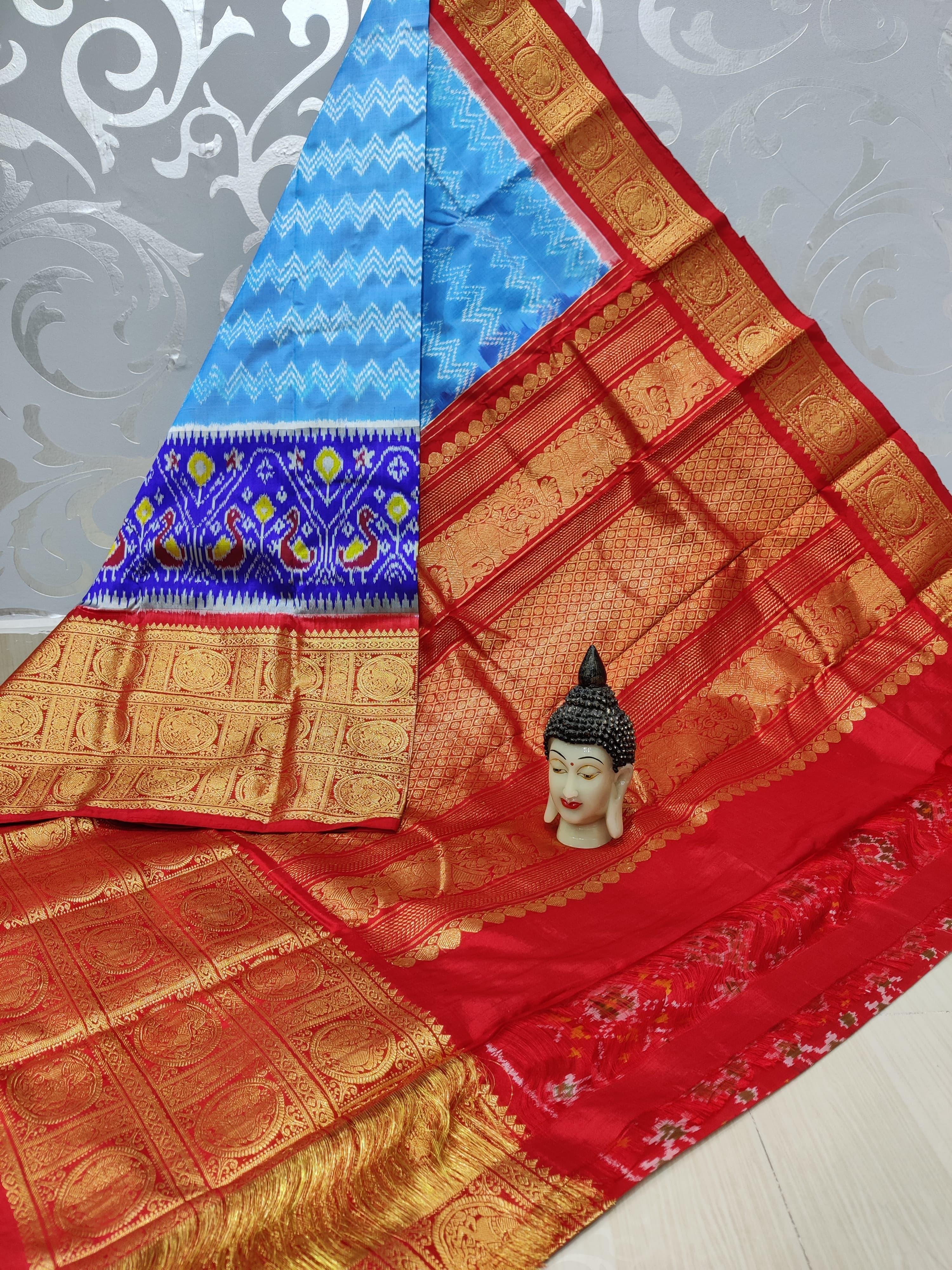 Pochampally Ikkat Pattu Sarees With Kanchi Border - pochampallysarees.com