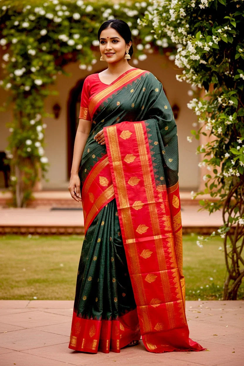 GADWAL SILK BLACK RED SARi - pochampallysarees.com