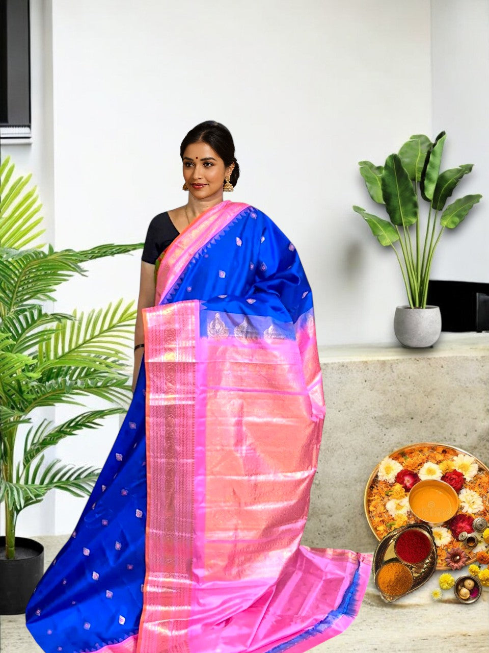 Pure-Gadwal-Silk-Blue-Pink-Sari-pochampallysarees.com