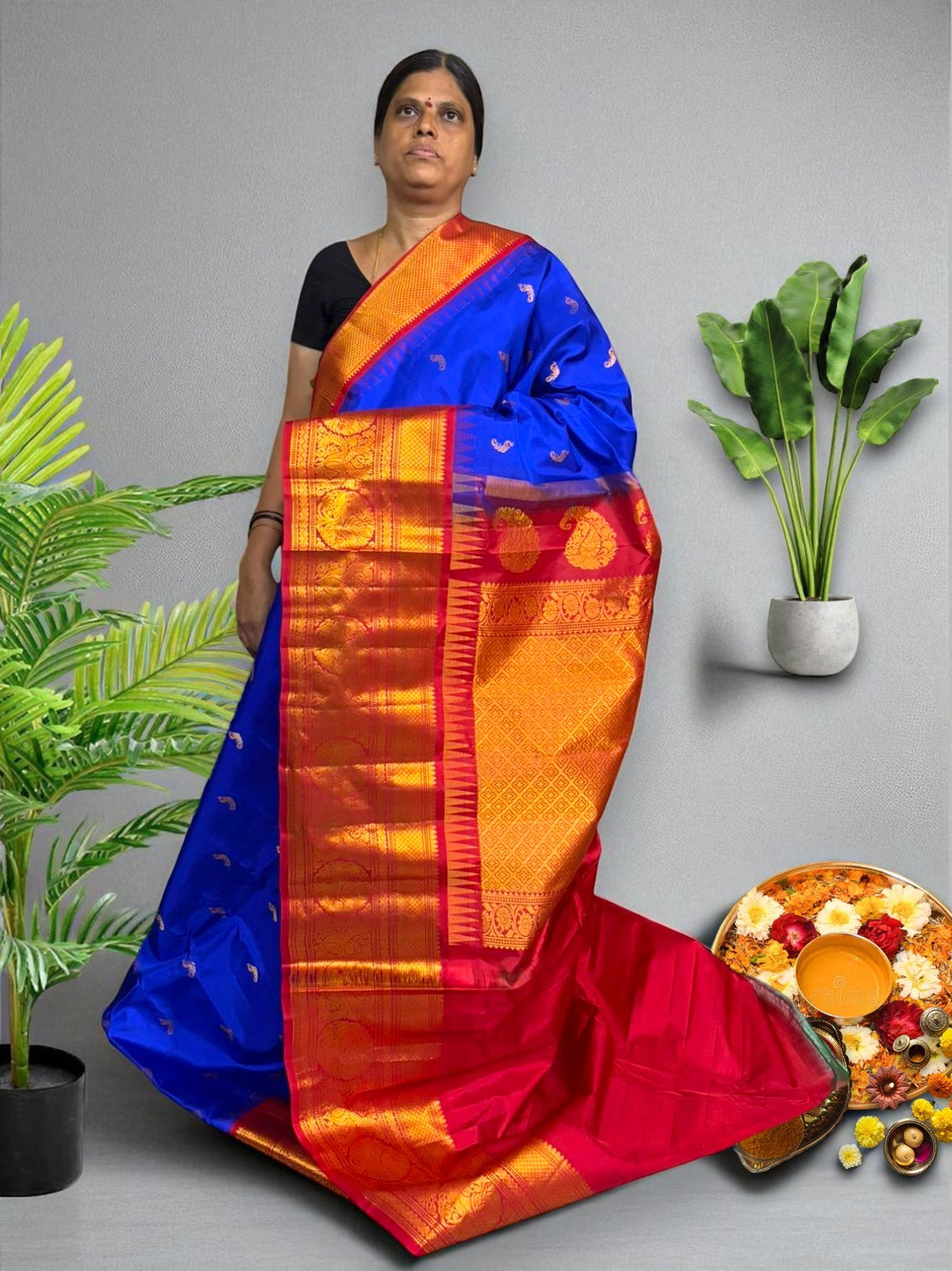 Pure Gadwal Silk Saree Blue Red