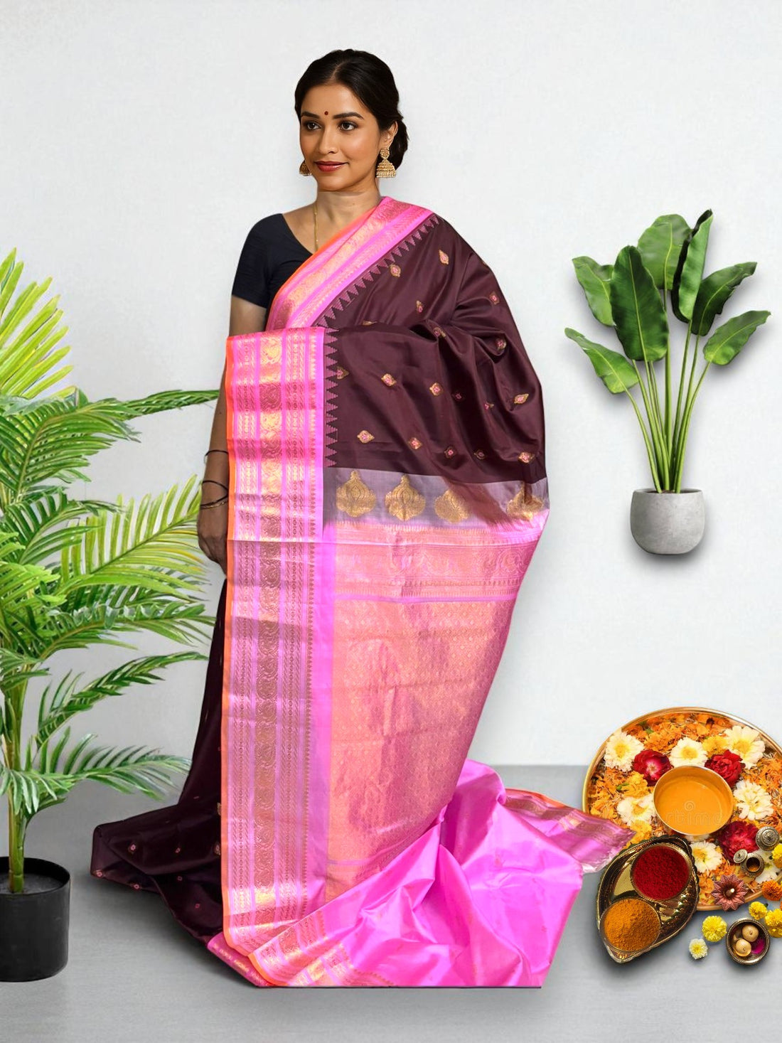 GADWAL PURE SILK HANDLOOM SAREE BROWN