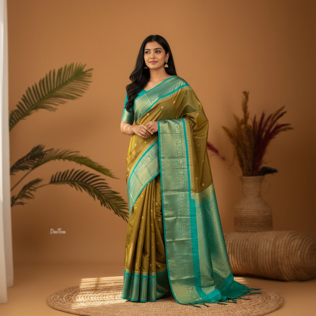 Pure-Gadwal-Silk-Brown-Rama-Sari-pochampallysarees.com