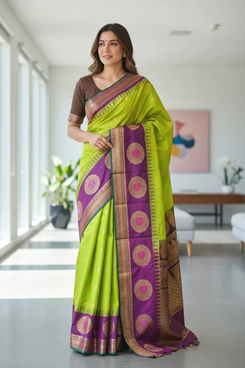 GADWAL SILK GREEN SARI - pochampallysarees.com