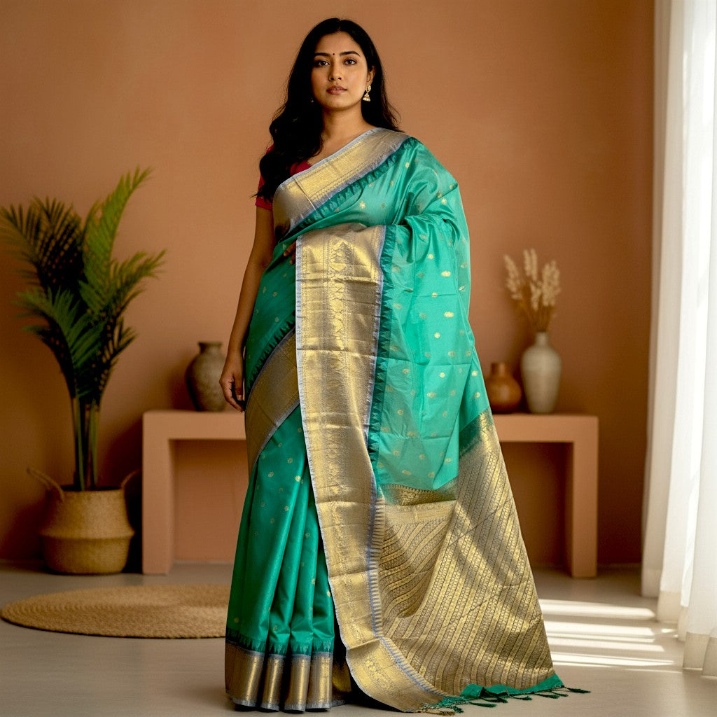 Pure-Gadwal-Silk-Green-Gray-Sari-pochampallysarees.com