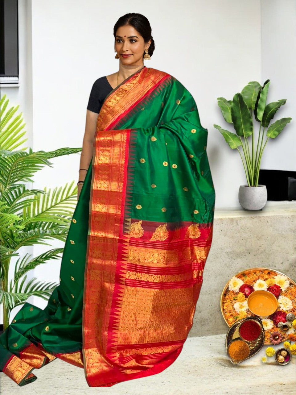 Pure Gadwal Silk Saree Green