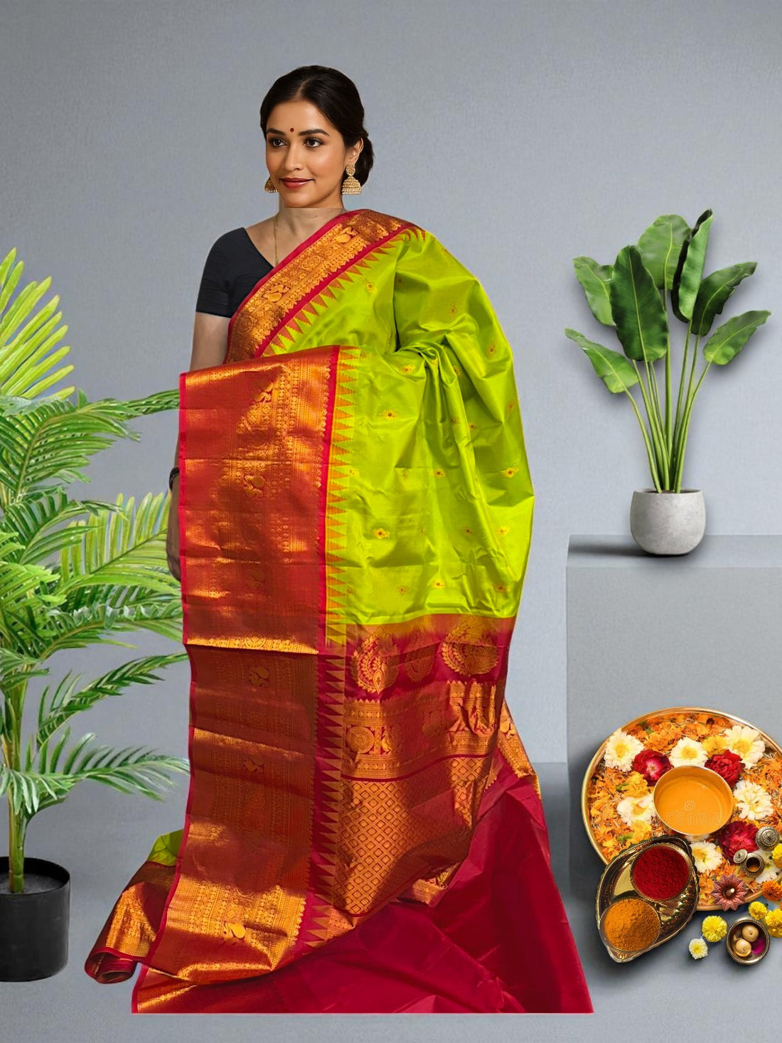 GADWAL PURE SILK HANDLOOM SAREE GREEN