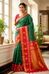 GADWAL SILK GREEN RED SARI - pochampallysarees.com