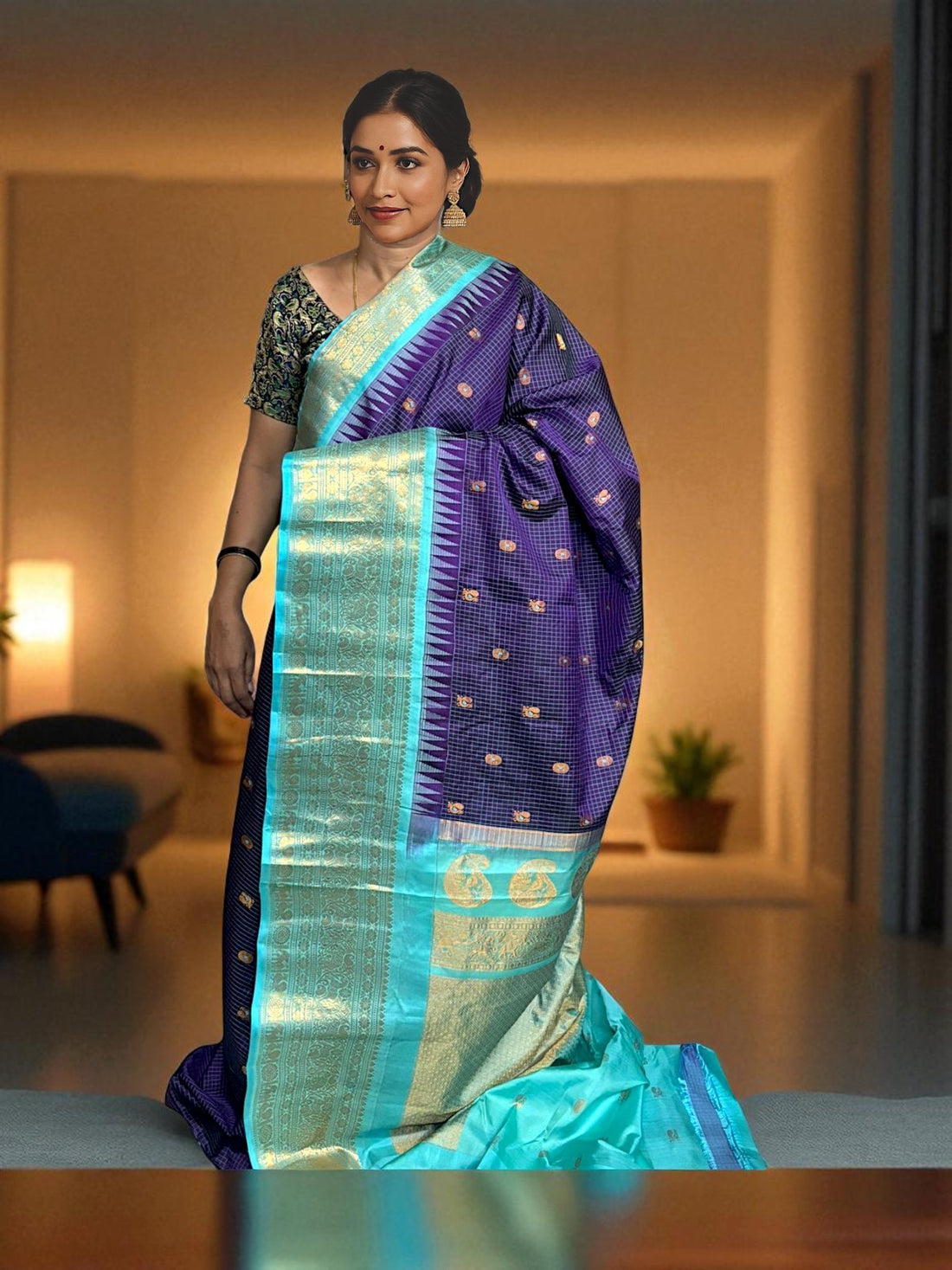 GADWAL SILK SARI NAVYBLUE