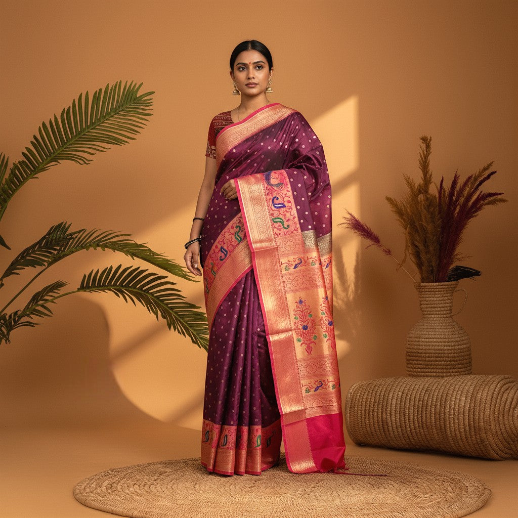 Pure-Gadwal-Silk-MAroon-Red-Sari-pochampallysarees.com