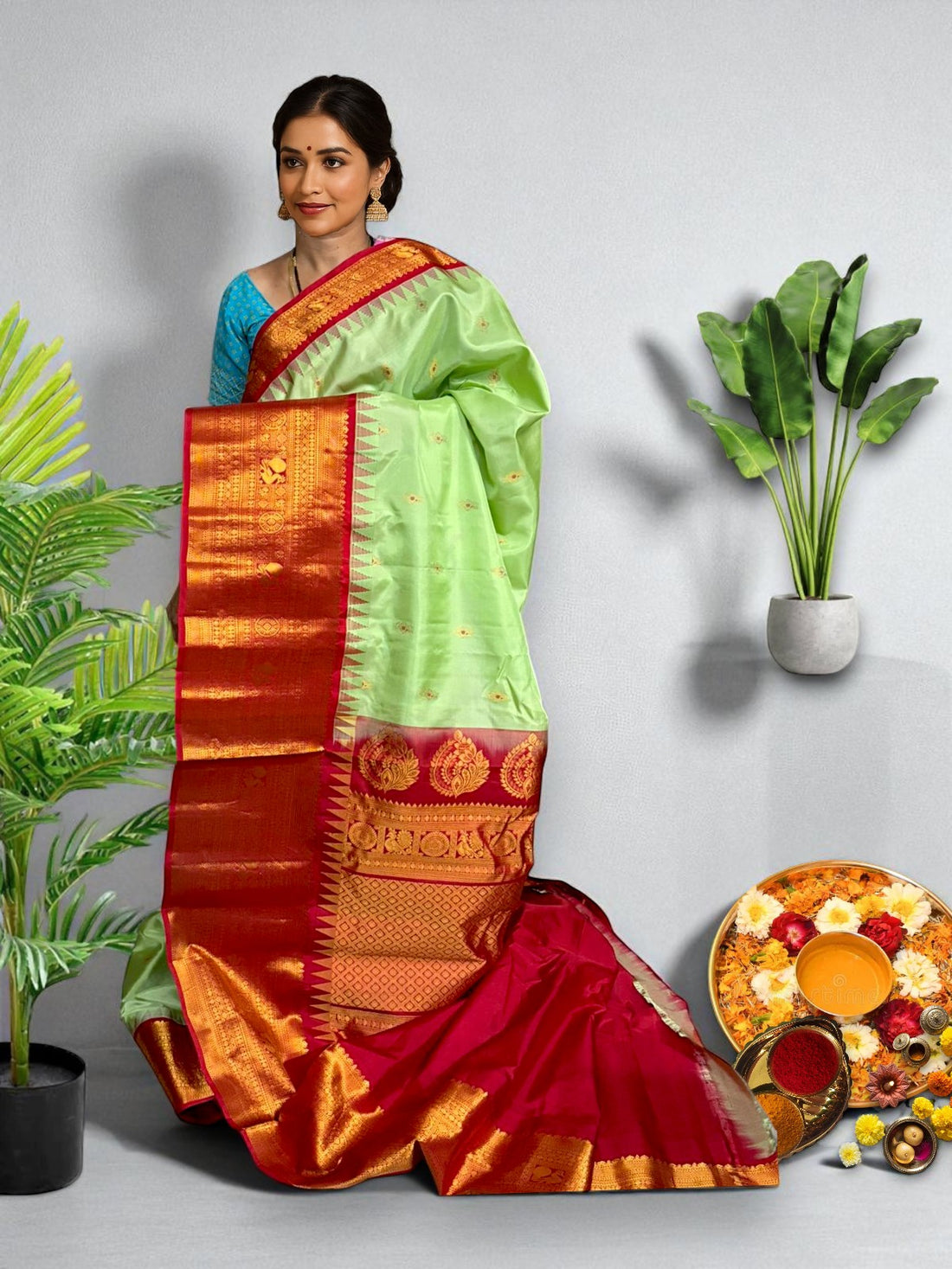 GADWAL SILK SARI Light Green