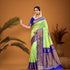 PURE GADWAL SILK BODY BUTTI LIGHT GREEN PALLU BLUE BIG BORDER AND BLOUSE BLUE SAREE - pochampallysarees.com