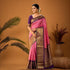 PURE GADWAL SILK PINK BODY BUTTI CHOCOLATE PALLU BLUE BIG BORDER AND BLOUSE BLUE SAREE - pochampallysarees.com