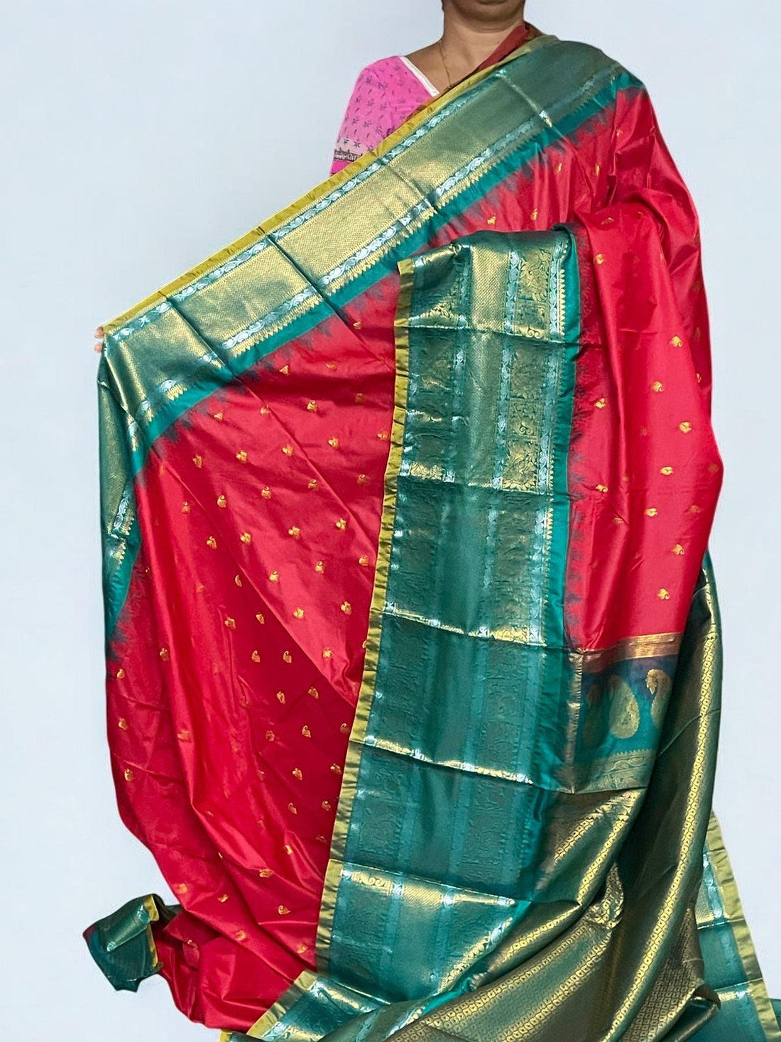 Pure Gadwal Silk Saree Red Blue