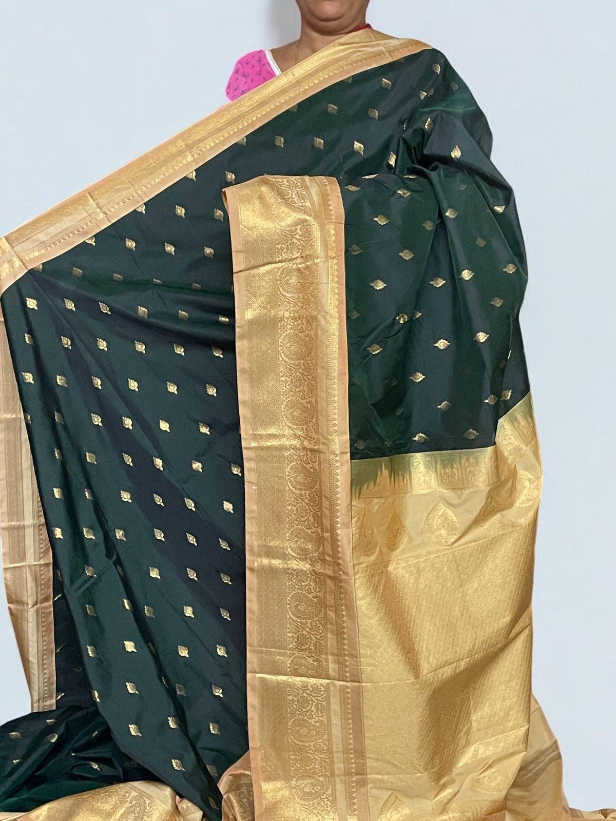 Pure Gadwal Silk Saree Black Cream