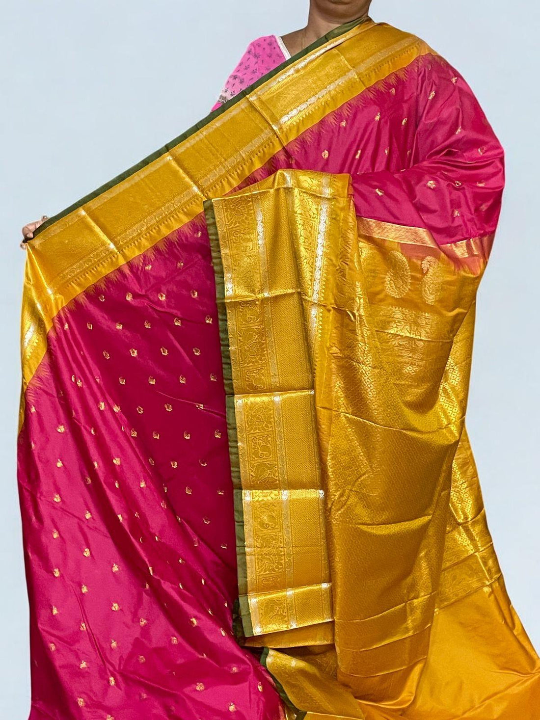 Gadwal Silk Sarees with Zari Border Pink Yellow