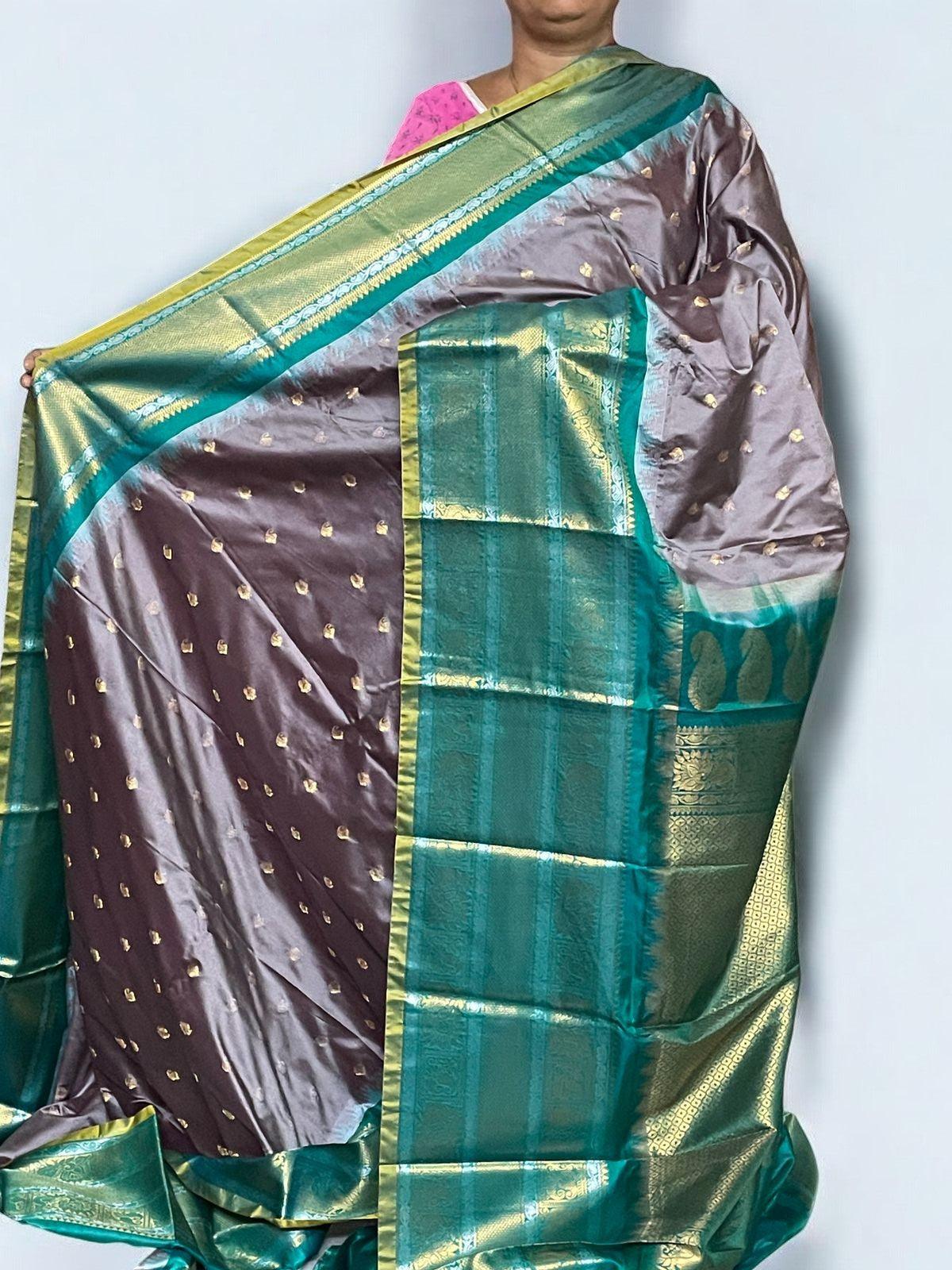 Designer Gadwal Silk Sarees Gray Blue