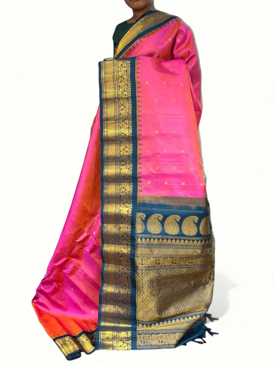 Pure Gadwal Silk Pink Navyblue