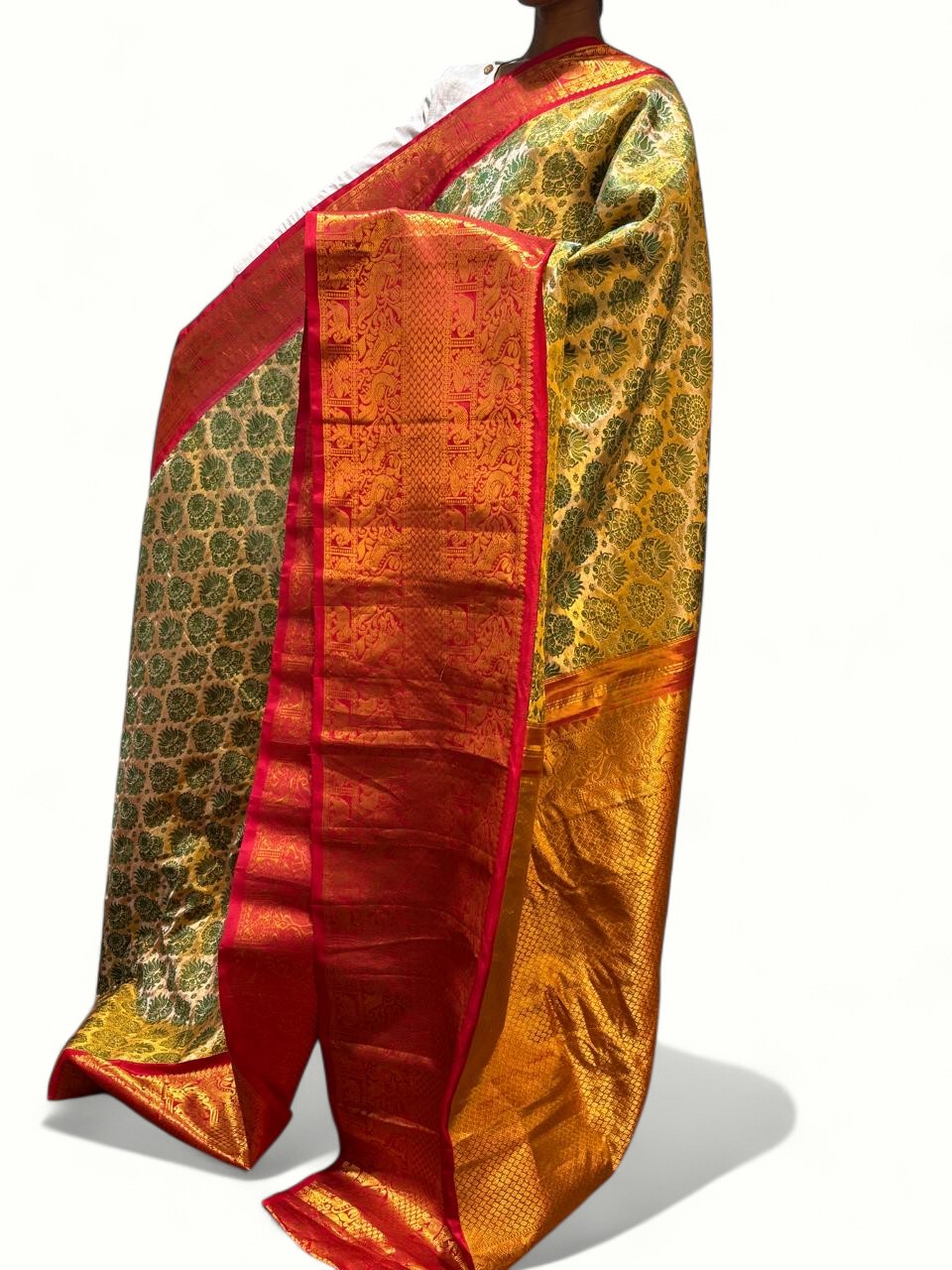 Pure Gadwal Silk Tissue Yellow Red