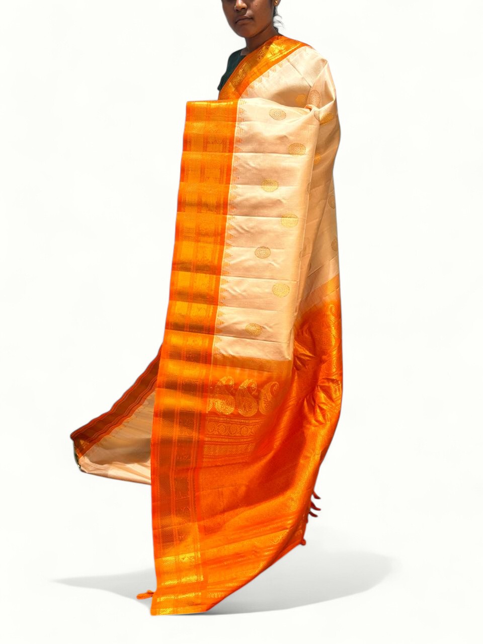 Pure Gadwal Silk Cream Orange