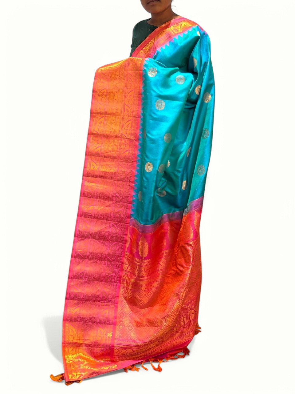 Pure Gadwal Silk Blue Pink