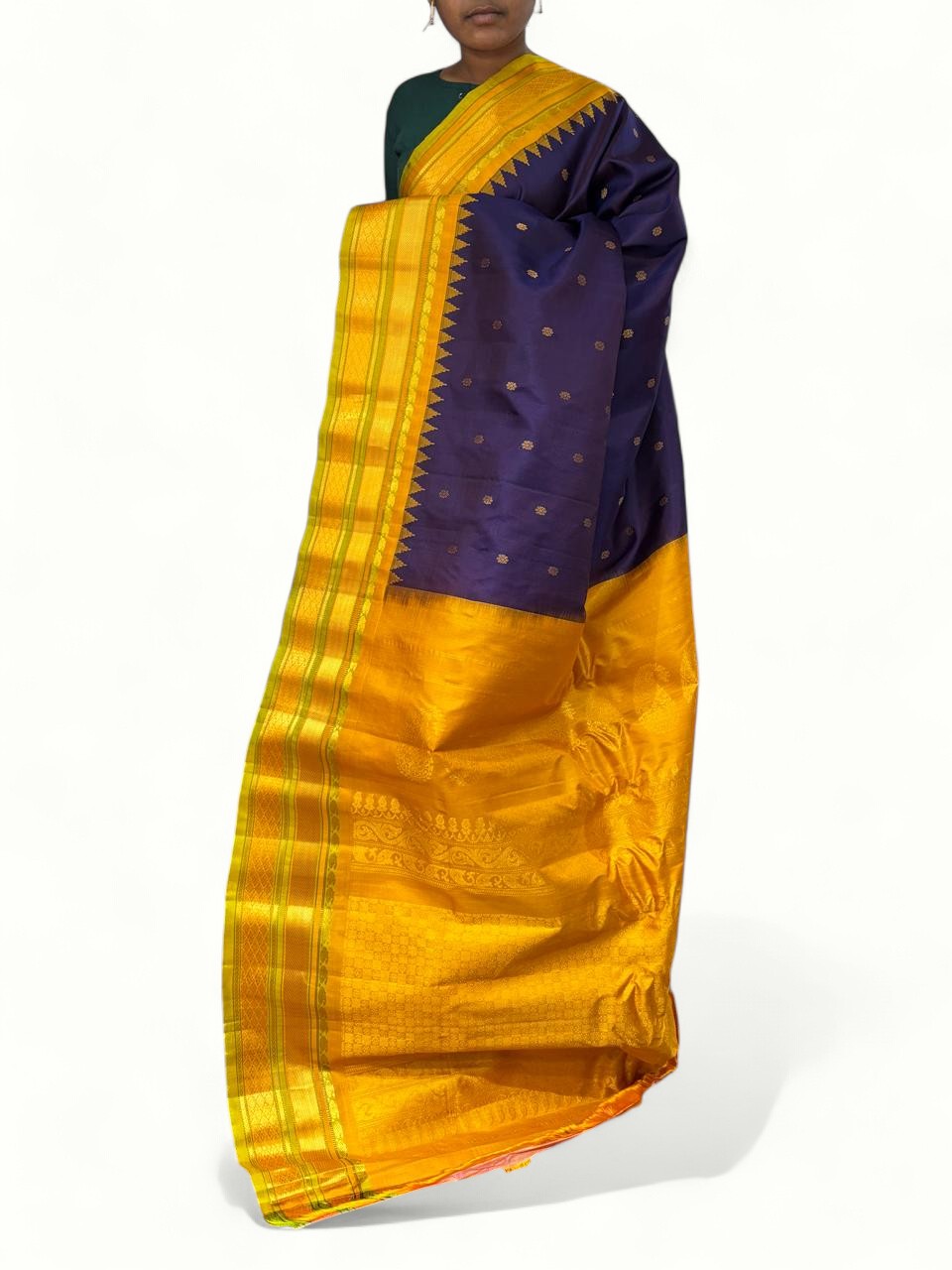 Pure Gadwal Silk Checks Lavender Yellow