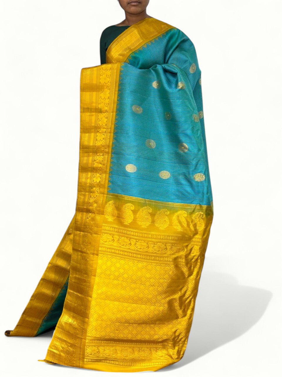 Pure Gadwal Silk checks Blue Yellow